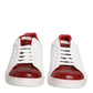 White Red Leather Lace Up Sneakers Shoes