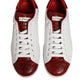 White Red Leather Lace Up Sneakers Shoes