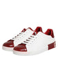 White Red Leather Lace Up Sneakers Shoes