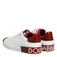White Red Leather Lace Up Sneakers Shoes