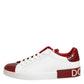 White Red Leather Lace Up Sneakers Shoes