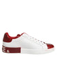 White Red Leather Lace Up Sneakers Shoes