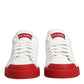 White Red Leather Lace Up Sneakers Shoes