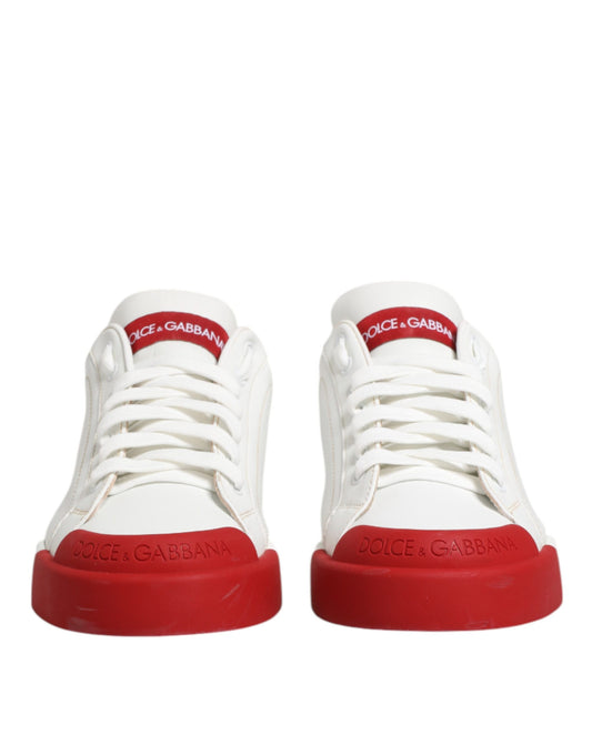 White Red Leather Lace Up Sneakers Shoes