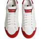White Red Leather Lace Up Sneakers Shoes
