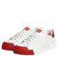 White Red Leather Lace Up Sneakers Shoes