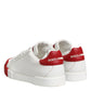 White Red Leather Lace Up Sneakers Shoes
