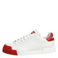 White Red Leather Lace Up Sneakers Shoes