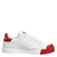 White Red Leather Lace Up Sneakers Shoes
