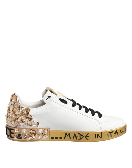 White Gold Crystal Portofino Sneakers Shoes