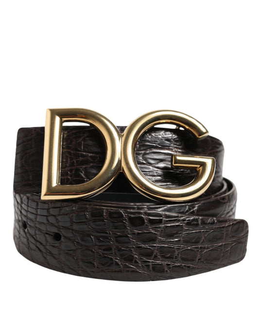 Black Exotic Leather DG Logo Buckle Belt