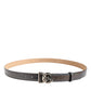 Metallic Leather Silver Tone Logo Buckle Belt