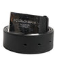 Black Leather Classic Metal Logo Buckle Belt