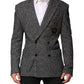 Dark Gray White Double Breasted Men Suit Blazer