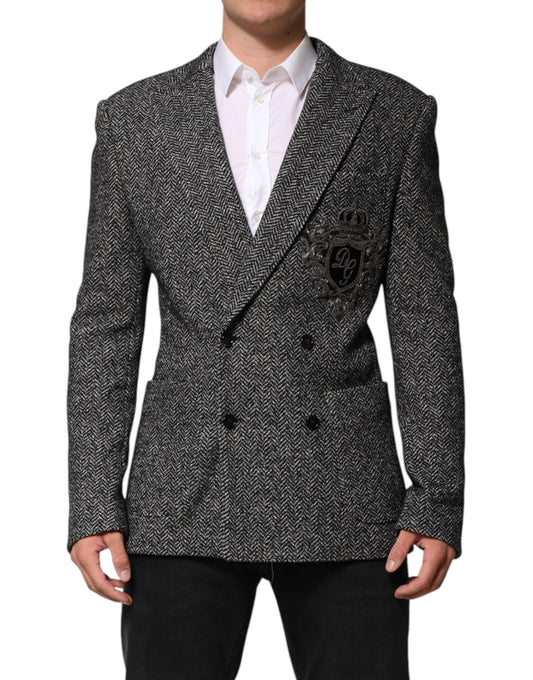 Dark Gray White Double Breasted Men Suit Blazer