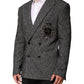 Dark Gray White Double Breasted Men Suit Blazer