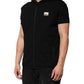 Black Sleeveless Hooded Logo Plaque Jacket