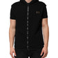 Black Sleeveless Hooded Logo Plaque Jacket