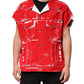 Red Sleeveless Logo Plaque Vest Jacket