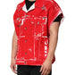 Red Sleeveless Logo Plaque Vest Jacket