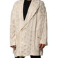 Beige Polyester Logo Monogram Coat Jacket