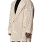 Beige Polyester Logo Monogram Coat Jacket