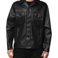 Black Polyester Button Down Biker Jacket