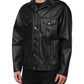 Black Polyester Button Down Biker Jacket
