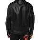 Black Polyester Button Down Biker Jacket