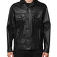 Black Polyester Button Down Biker Jacket