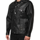 Black Polyester Button Down Biker Jacket