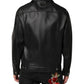 Black Polyester Button Down Biker Jacket