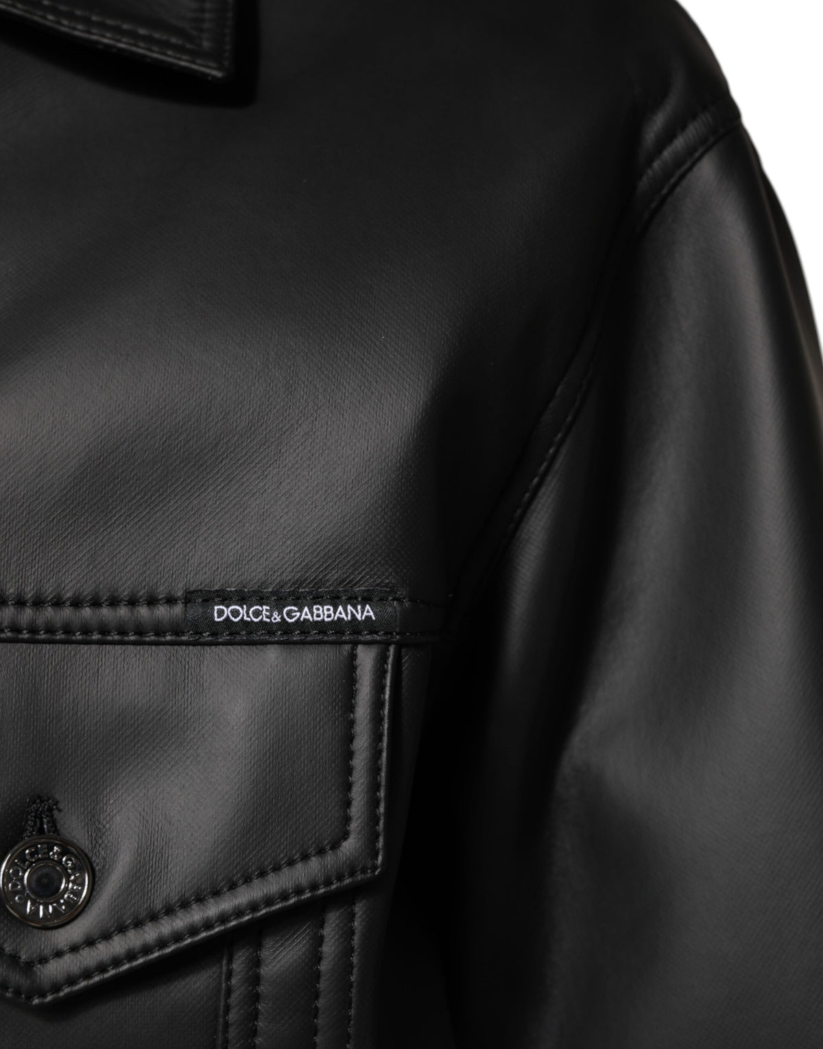 Black Polyester Button Down Biker Jacket