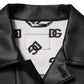 Black Polyester Button Down Biker Jacket