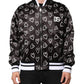 Black Polyester Heart Print Bomber Jacket