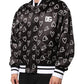 Black Polyester Heart Print Bomber Jacket