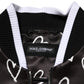 Black Polyester Heart Print Bomber Jacket