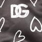 Black Polyester Heart Print Bomber Jacket
