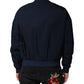 Blue Nylon DG Embroidery Men Bomber Jacket