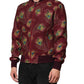 Maroon Peacock Feather Print Bomber Jacket