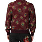 Maroon Peacock Feather Print Bomber Jacket