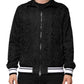 Black Jacquard Men Full Zip Bomber Sweater