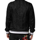 Black Jacquard Men Full Zip Bomber Sweater