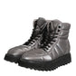 Silver Padded Mid Calf Lace Up Boots Shoes