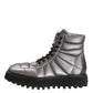 Silver Padded Mid Calf Lace Up Boots Shoes