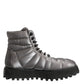 Silver Padded Mid Calf Lace Up Boots Shoes