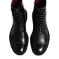 Black Leather Lace Up Mid Calf Boots Shoes