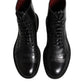 Black Leather Lace Up Mid Calf Boots Shoes