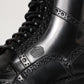 Black Leather Lace Up Mid Calf Boots Shoes