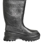 Metallic Gray Pull On Rain Boots Shoes